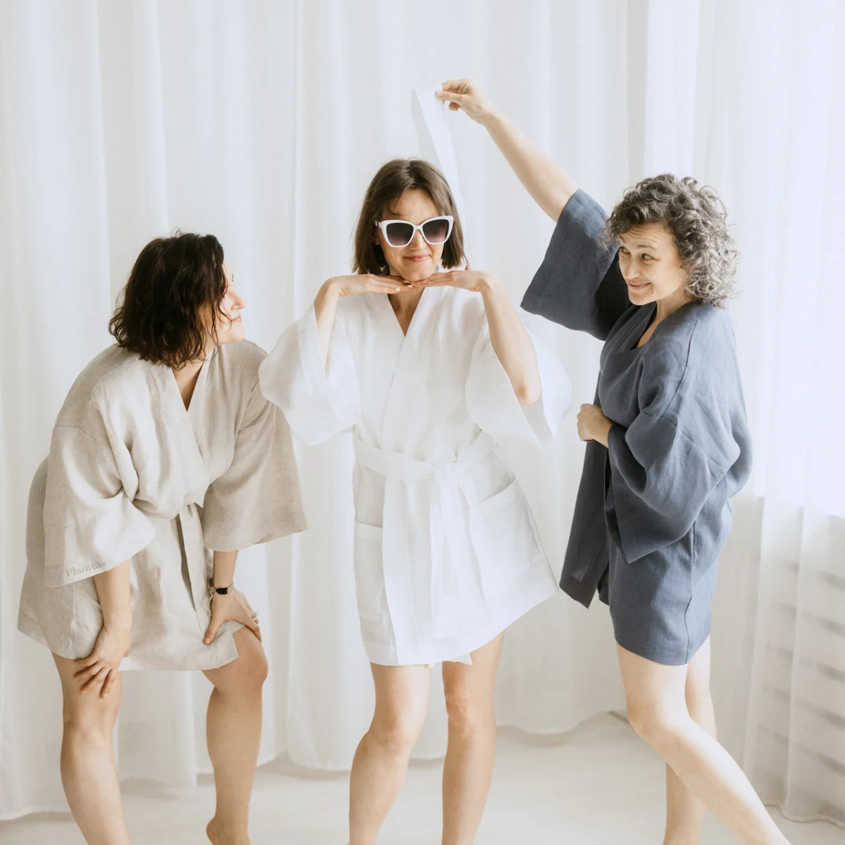 Kimono lniane Plantule krótkie (białe)