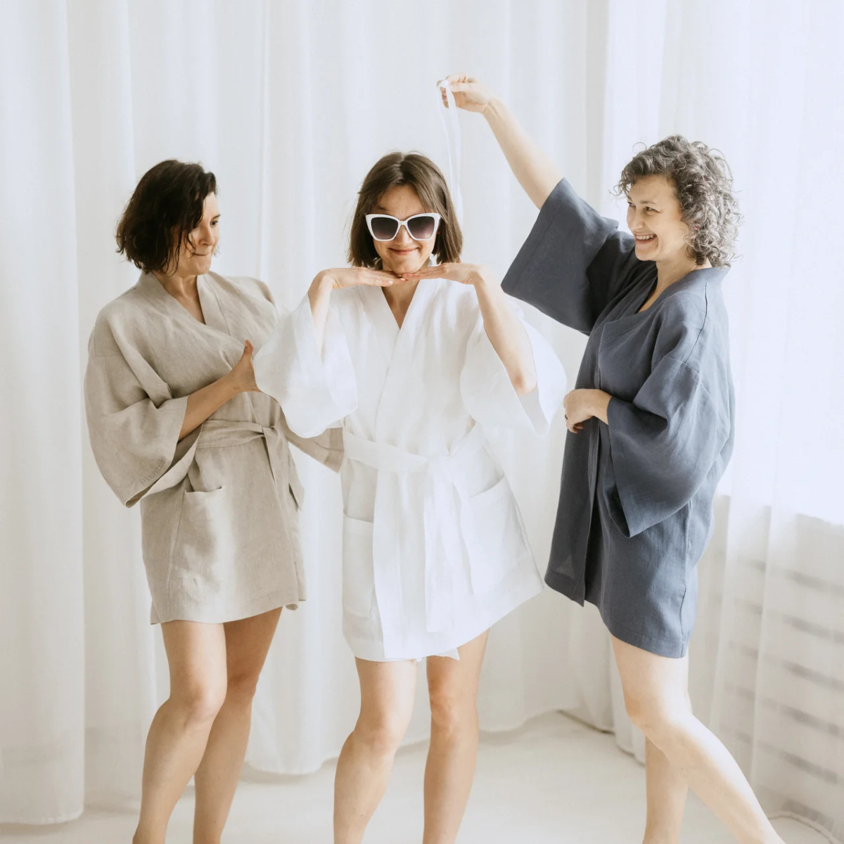 Kimono lniane Plantule krótkie (białe)