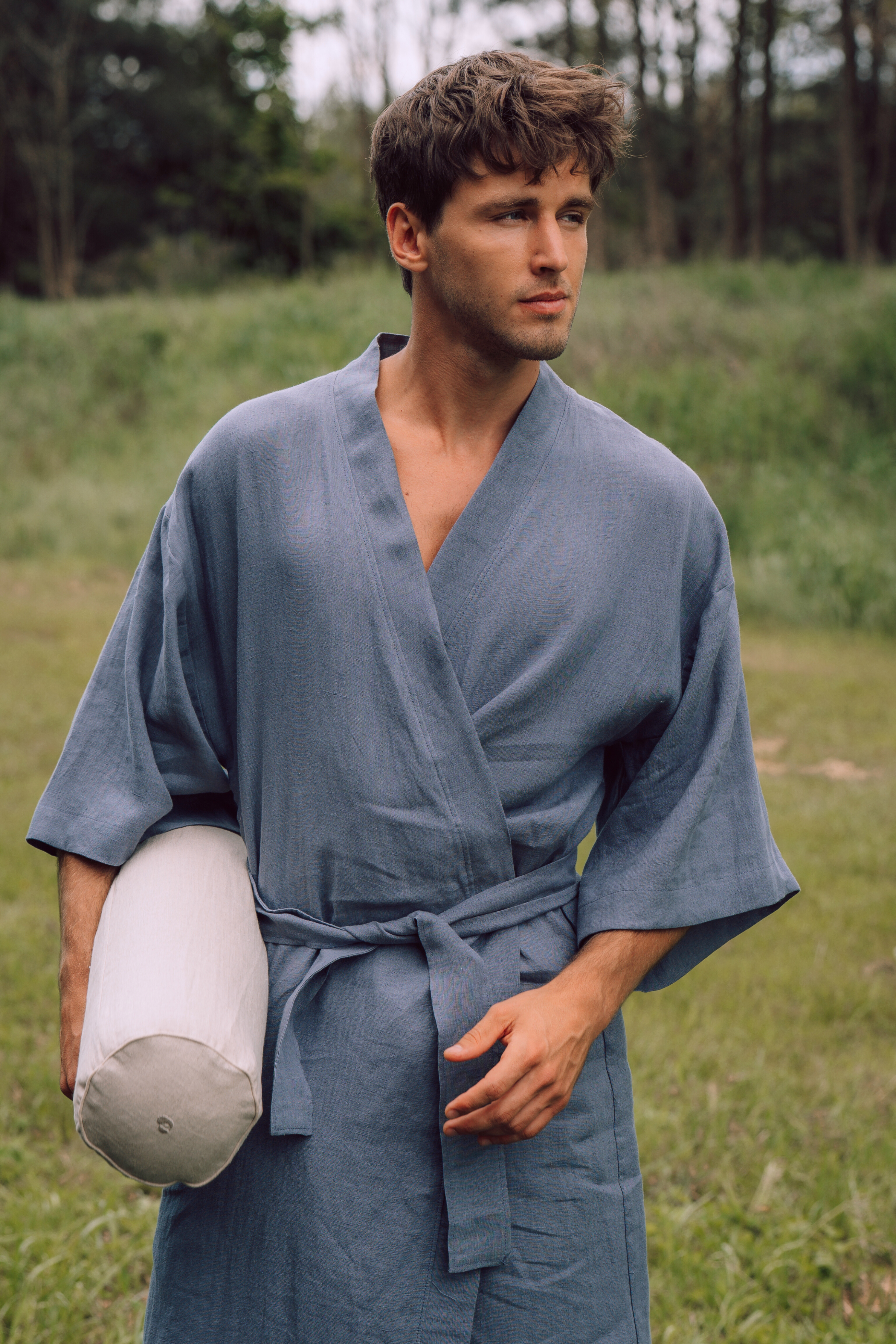 Kimono lniane Plantule długie (granatowe)