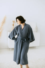 Kimono lniane Plantule długie (granatowe)