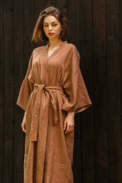 Kimono lniane Plantule długie (karmelowe)