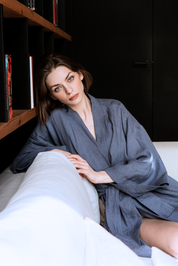 Kimono lniane Plantule krótkie (granatowe)