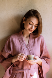 Kimono lniane Rosa × Plantule (różowe) – morning disco