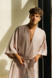 Kimono lniane Plantule długie (jasny róż)