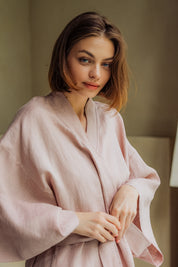 Kimono lniane Plantule krótkie (jasny róż)