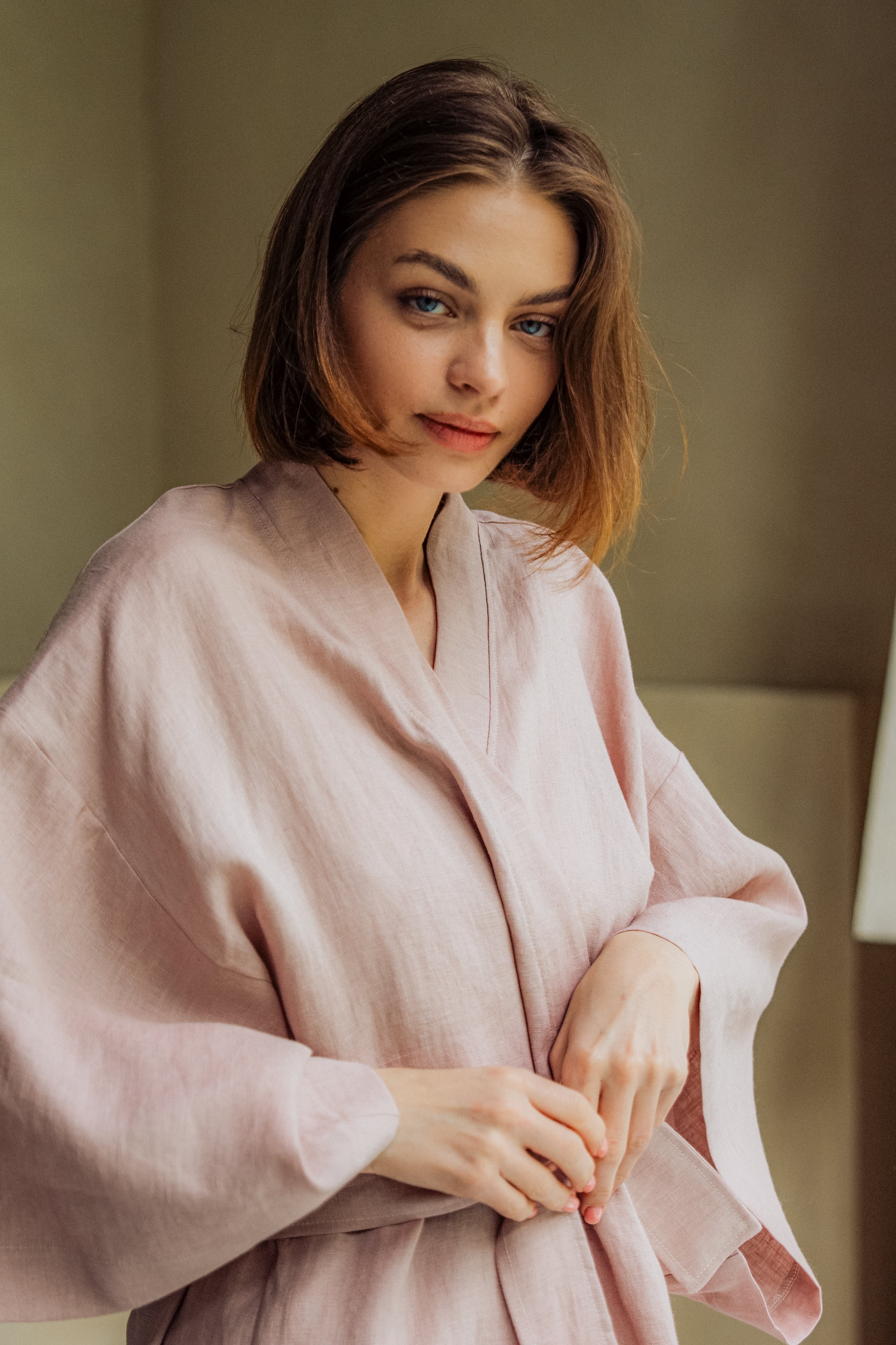 Kimono lniane Plantule krótkie (jasny róż)