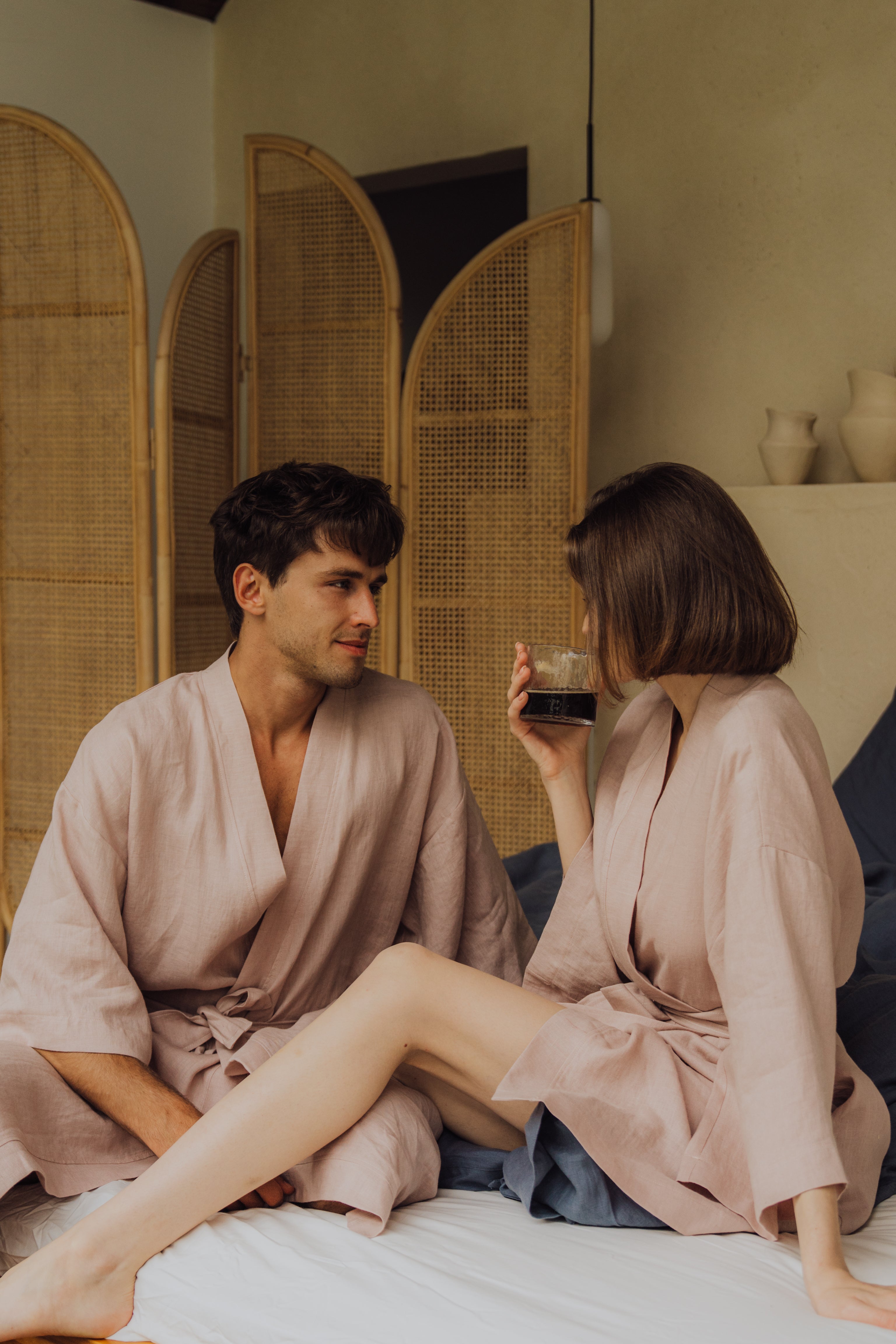 Kimono lniane Plantule krótkie (jasny róż)