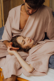 Kimono lniane Plantule krótkie (jasny róż)