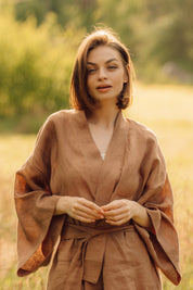 Kimono lniane Plantule krótkie (karmelowe)