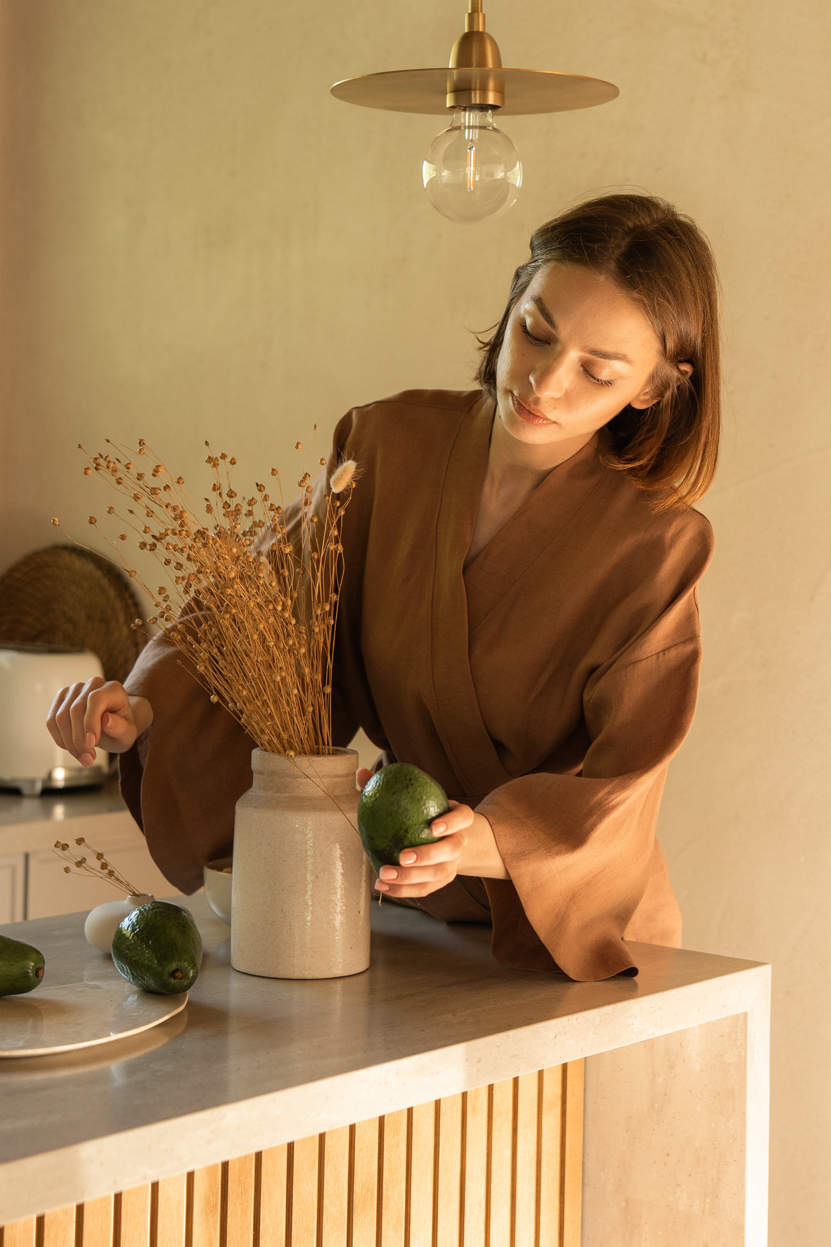 Kimono lniane Plantule krótkie (karmelowe)