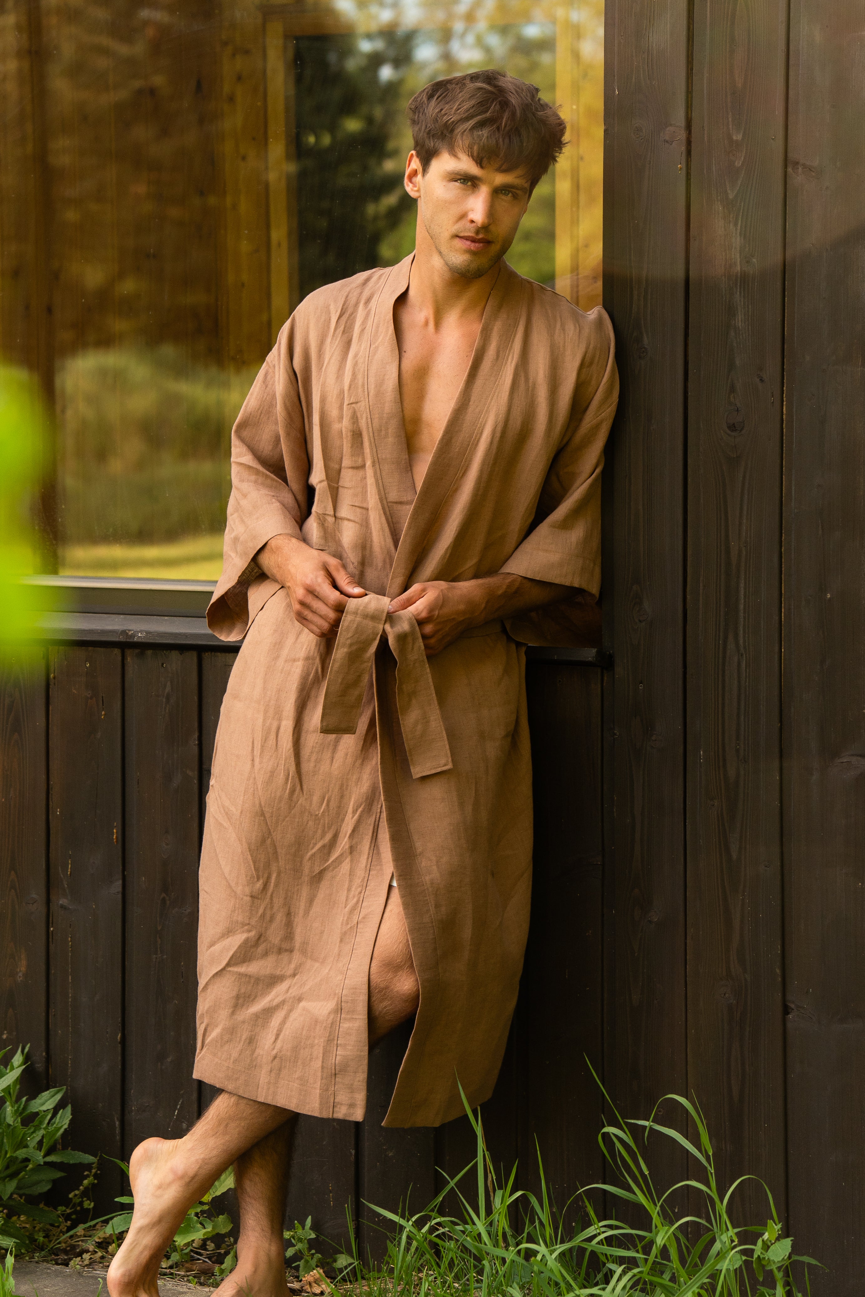 Kimono lniane Plantule długie (karmelowe)