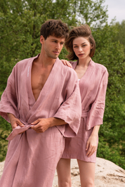 Kimono lniane Rosa × Plantule (różowe) – morning disco