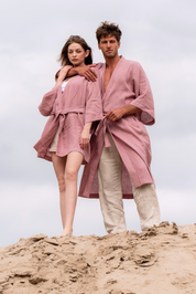 Kimono lniane Rosa × Plantule (różowe) – morning disco