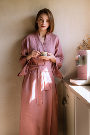 Kimono lniane Rosa × Plantule (różowe) – morning disco