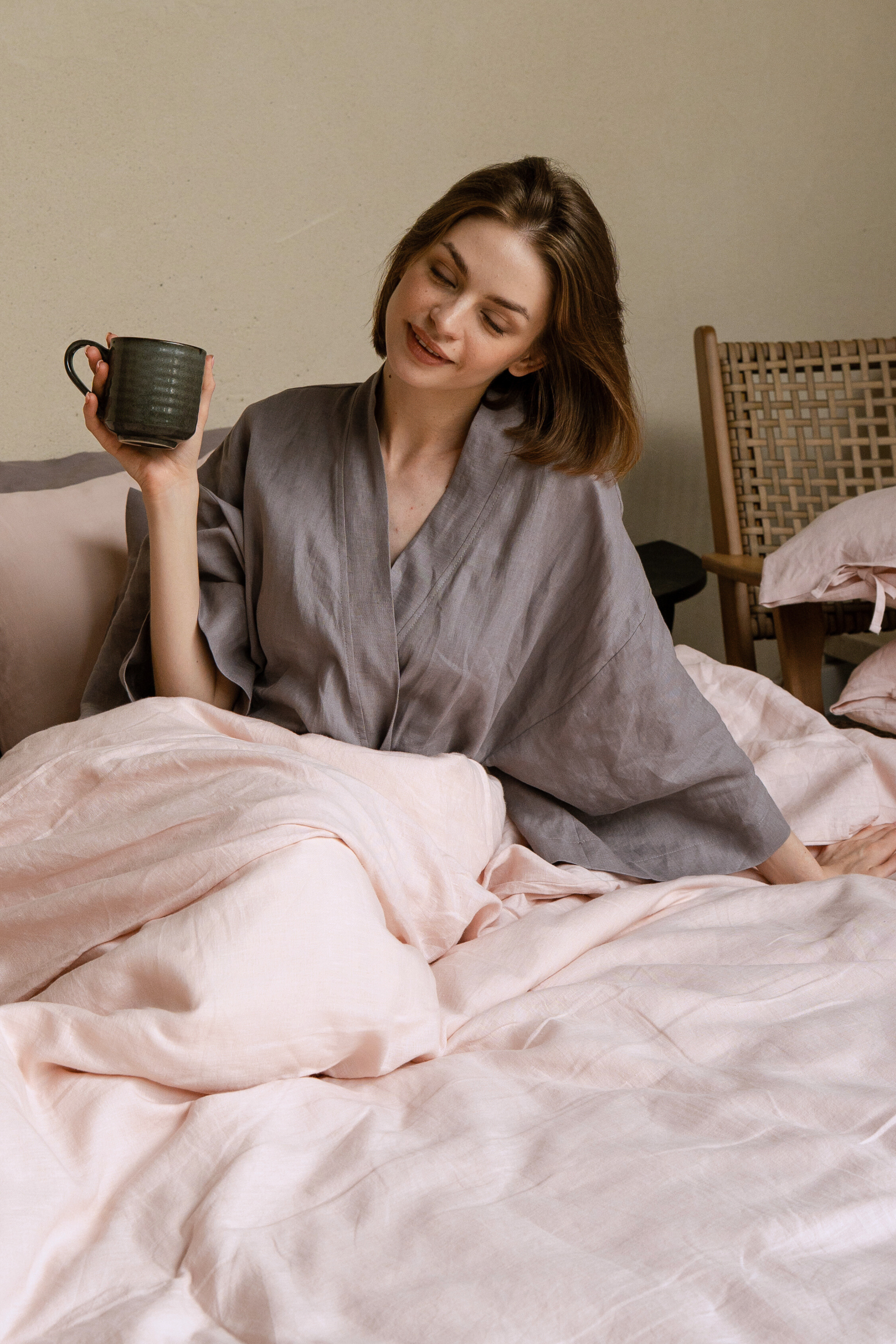 Kimono lniane Plantule długie (szare)