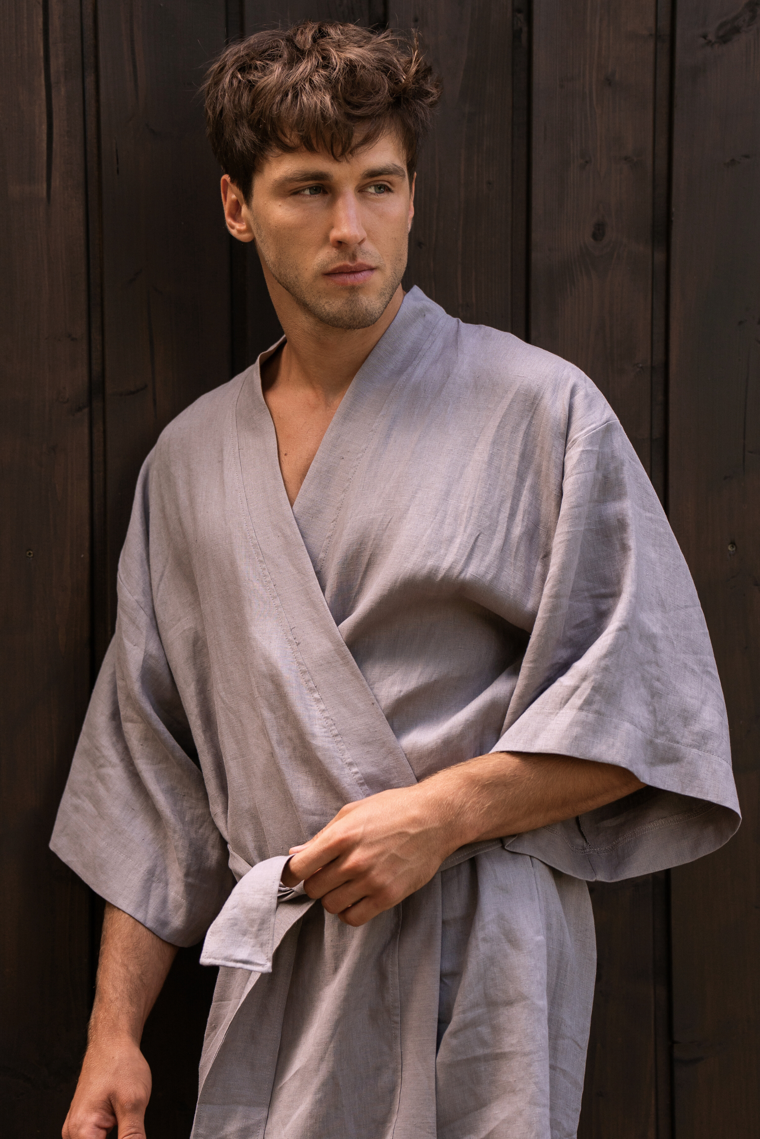 Kimono lniane Plantule długie (szare)