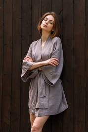 Kimono lniane Plantule krótkie (szare)