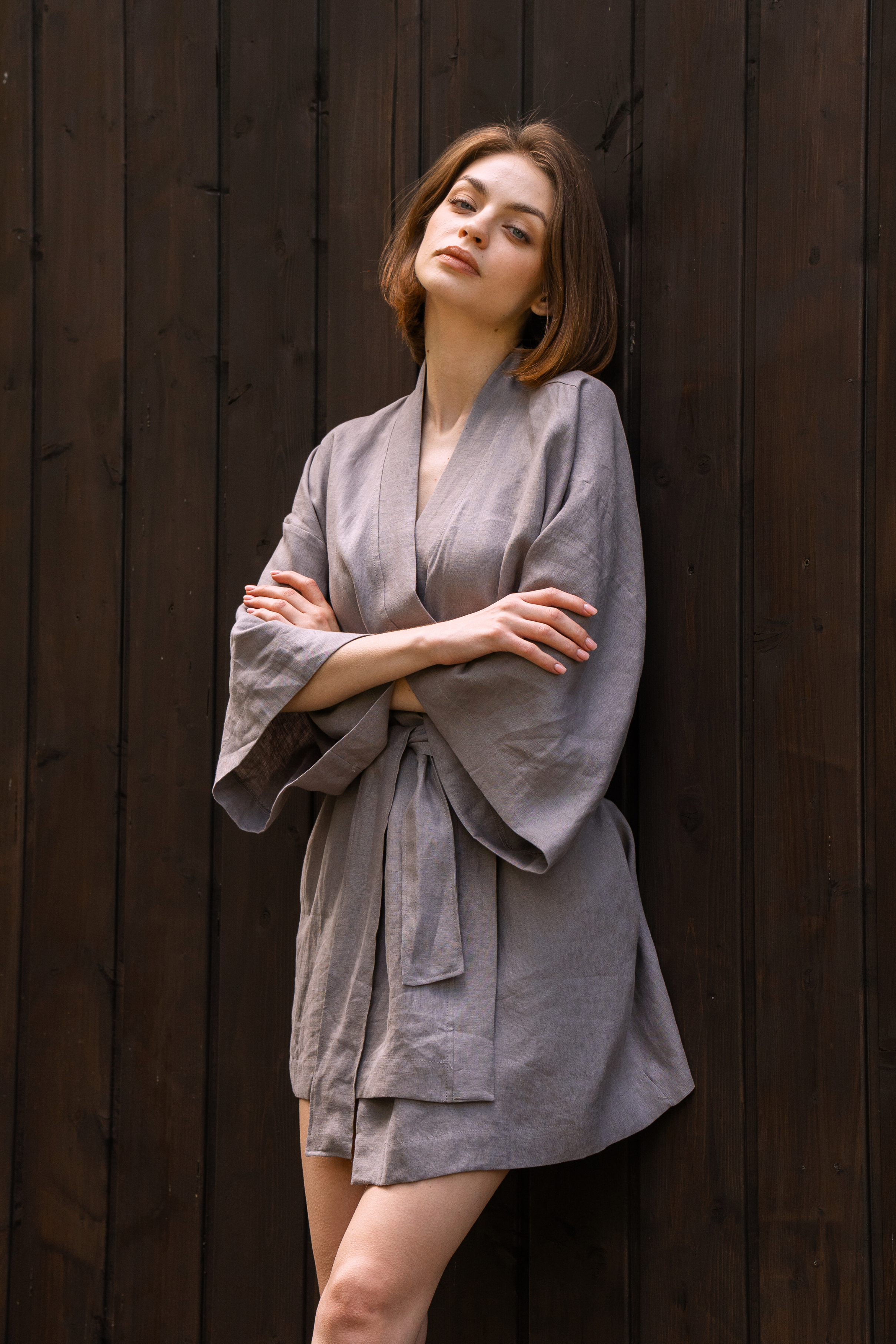 Kimono lniane Plantule krótkie (szare)