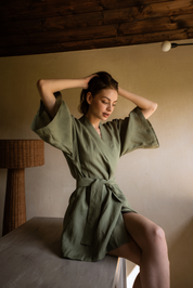 Kimono lniane Plantule krótkie (zielone)