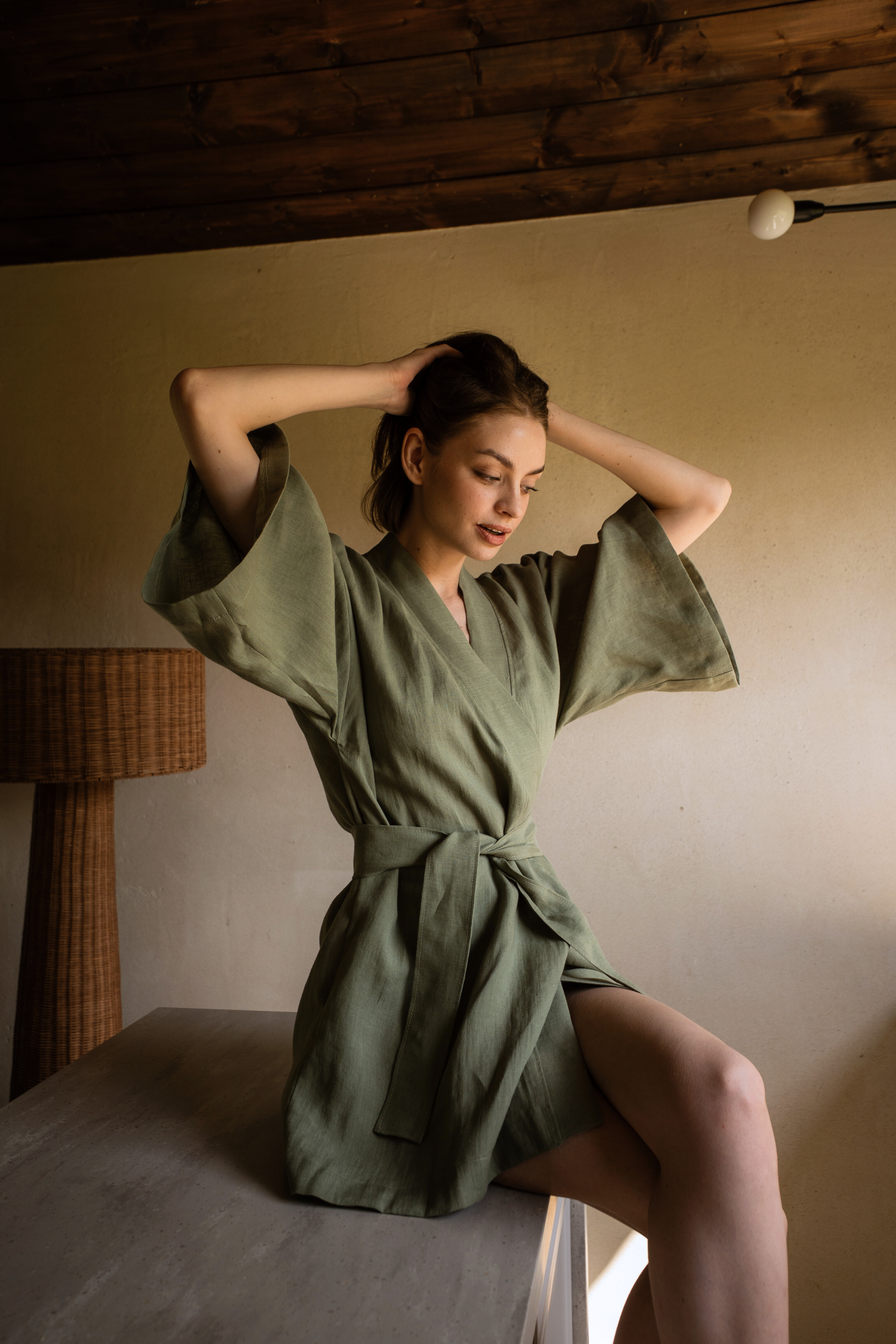 Kimono lniane Plantule krótkie (zielone)