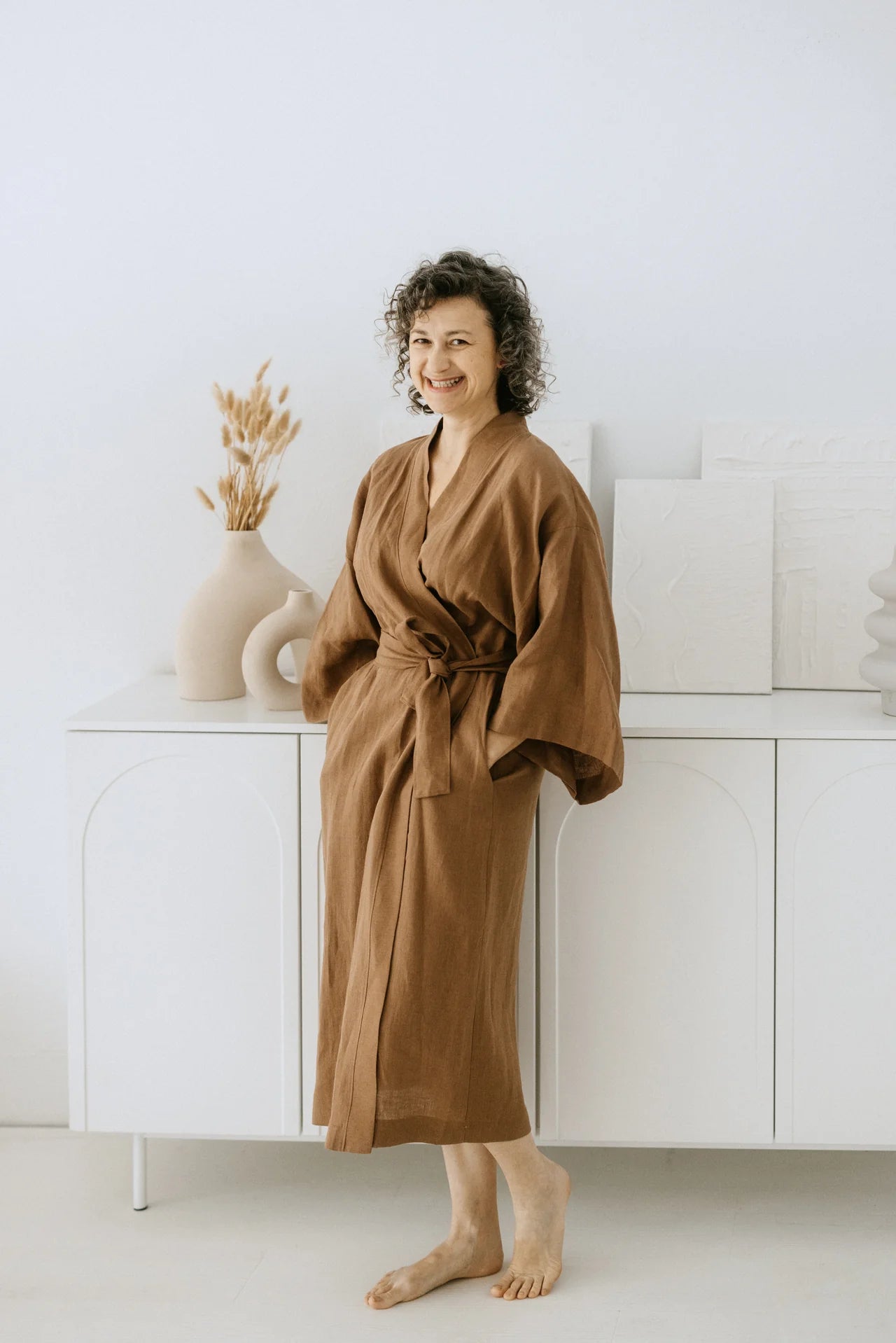 Kimono lniane Plantule długie (karmelowe)